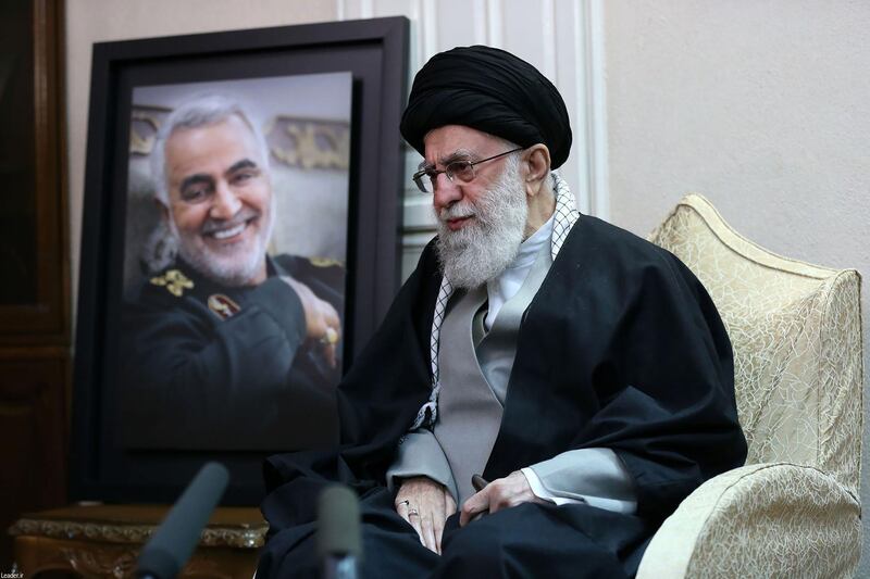 A handout picture provided by the office of Iran's Supreme Leader Ayatollah Ali Khamenei on January 3, 2020, shows him  visiting the family of killed Iranian Revolutional Guards commander Qasem Soleimani (picture), in the capital Tehran.  A furious Iran threatened to avenge a US strike that killed the top Iranian commander at Baghdad's international airport early in the morning, raising fears of a wider regional conflict between the arch-foes. To his fans and enemies alike, Soleimani was the key architect of Iran's regional influence, leading the fight against jihadist forces and extending Iran's diplomatic heft in Iraq - === RESTRICTED TO EDITORIAL USE - MANDATORY CREDIT "AFP PHOTO / HO / KHAMENEI.IR" - NO MARKETING NO ADVERTISING CAMPAIGNS - DISTRIBUTED AS A SERVICE TO CLIENTS ===
 / AFP / KHAMENEI.IR / - / === RESTRICTED TO EDITORIAL USE - MANDATORY CREDIT "AFP PHOTO / HO / KHAMENEI.IR" - NO MARKETING NO ADVERTISING CAMPAIGNS - DISTRIBUTED AS A SERVICE TO CLIENTS ===
