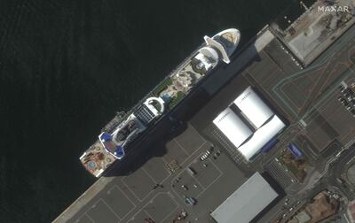 This handout image collected by Maxar’s WorldView-2 satellite on February 6, 2020 shows the quarantined Diamond Princess cruise ship at Daikoku Pier Cruise Terminal in Yokohama. At least 61 people on board a cruise ship off Japan have tested positive for the new coronavirus, the government said February 7, as thousands of passengers and crew face a two-week quarantine. - RESTRICTED TO EDITORIAL USE - MANDATORY CREDIT "AFP PHOTO / Satellite image ©2020 Maxar Technologies " - NO MARKETING - NO ADVERTISING CAMPAIGNS - DISTRIBUTED AS A SERVICE TO CLIENTS
 / AFP / Satellite image ©2020 Maxar Technologies / - / RESTRICTED TO EDITORIAL USE - MANDATORY CREDIT "AFP PHOTO / Satellite image ©2020 Maxar Technologies " - NO MARKETING - NO ADVERTISING CAMPAIGNS - DISTRIBUTED AS A SERVICE TO CLIENTS
