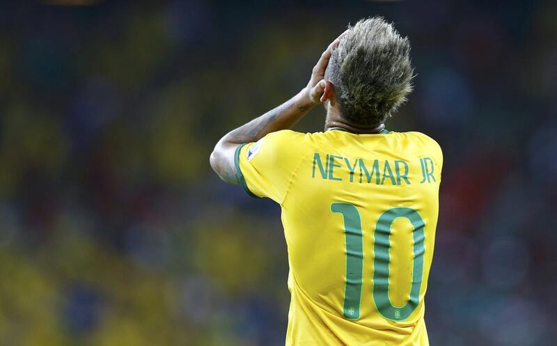 Brazil's Neymar reacts with frustration during their scoreless draw against Mexico on Tuesday at the 2014 World Cup in Fortaleza, Brazil. Marcelo Del Pozo / Reuters