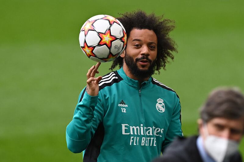 Real Madrid's Brazilian defender Marcelo takes part in a training session. AFP