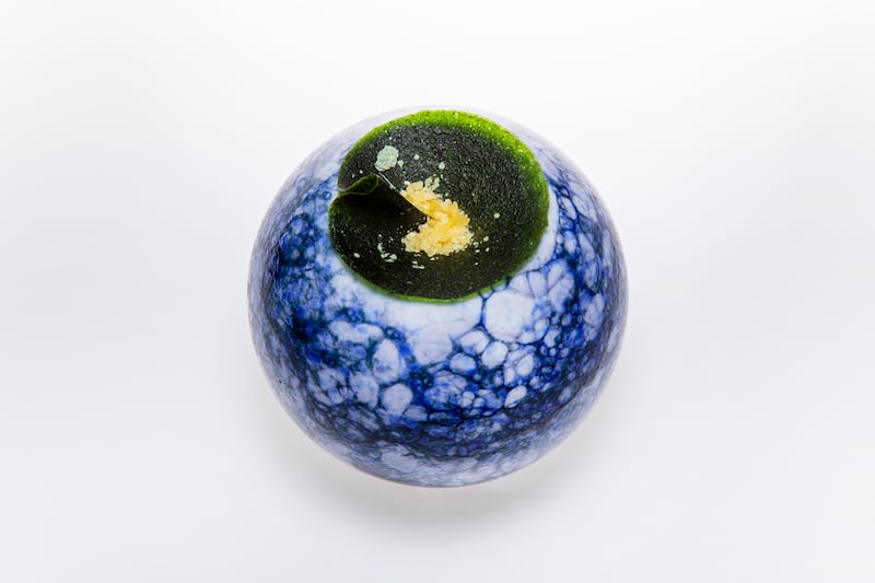 Candied green chutney is served on a bubble of yoghurt in Indian chef Gaggan Anand's fine-dining restaurant in Bangkok. Photo: Gaggan Anand