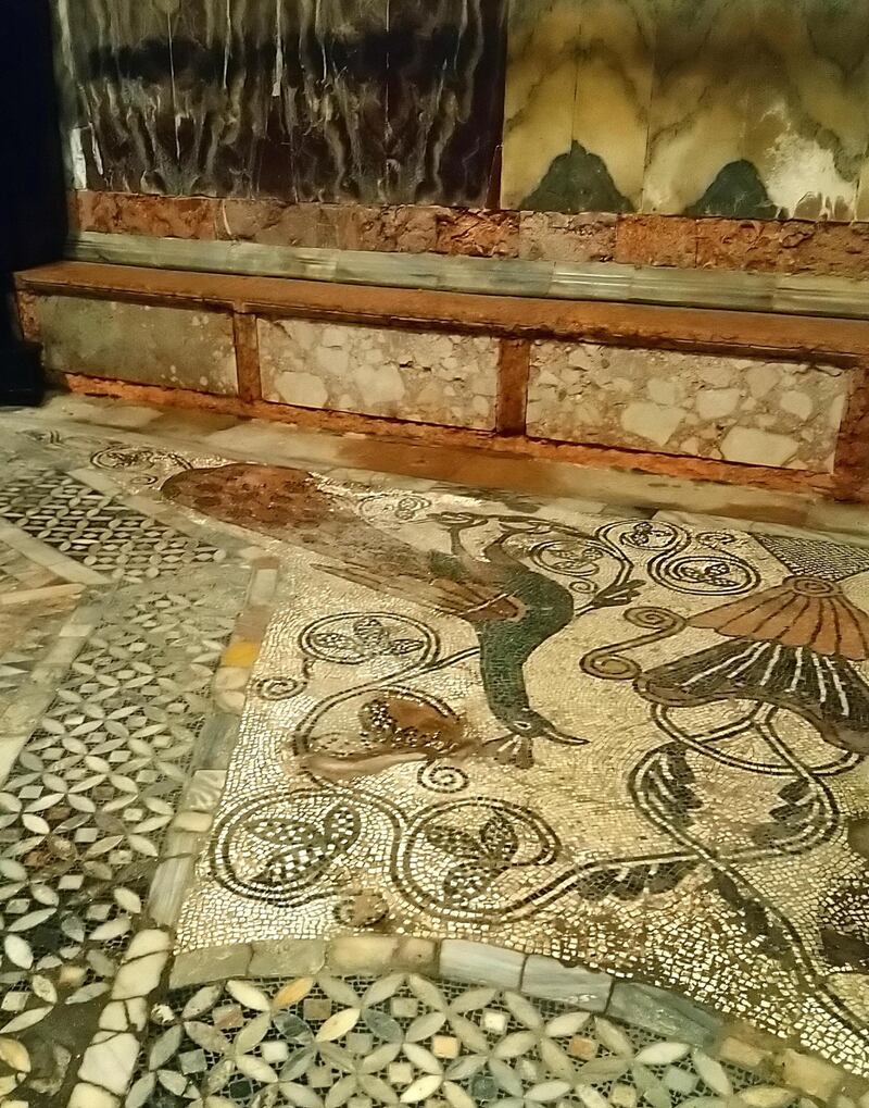 epa08008956 A detail of the mosaics on the floor in the Basilica of San Marco, damaged by last week's flooding in Venice, northern Italy, 19 November 2019.  EPA/EMILIANO CRESPI