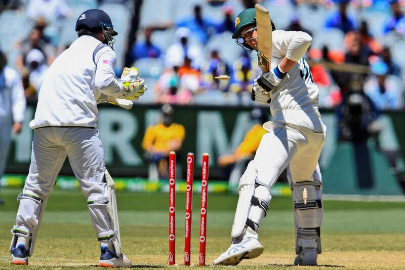 Australia's Josh Hazlewood is bowled without playing a shot. AFP