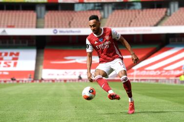 Arsenal's Pierre-Emerick Aubameyang controls the ball during the match against Watford at the Emirates Stadium. AP
