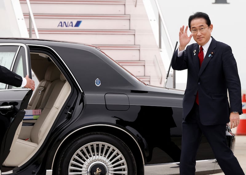 Japan's Prime Minister Fumio Kishida arrives in Hiroshima for the summit. Reuters