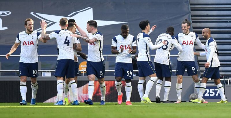 Tottenham Hotspur's Gareth Bale, second right, celebrates scoring their fourth and final goal in a 4-0 Premier League win at home to Burnley on Sunday, February 28.
