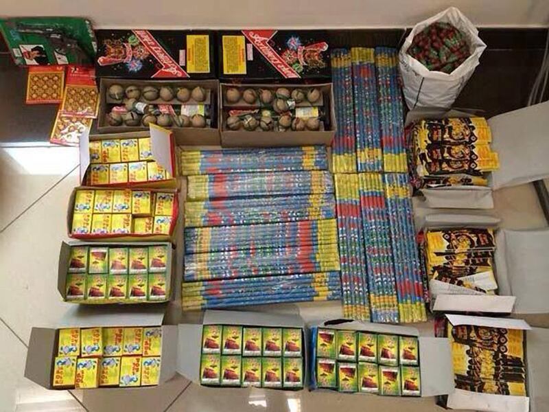 Dubai Police seized 7,933 boxes of fireworks with the agency warning those trying to sell them illegally could face fines of Dh10,000. Courtesy Dubai Police