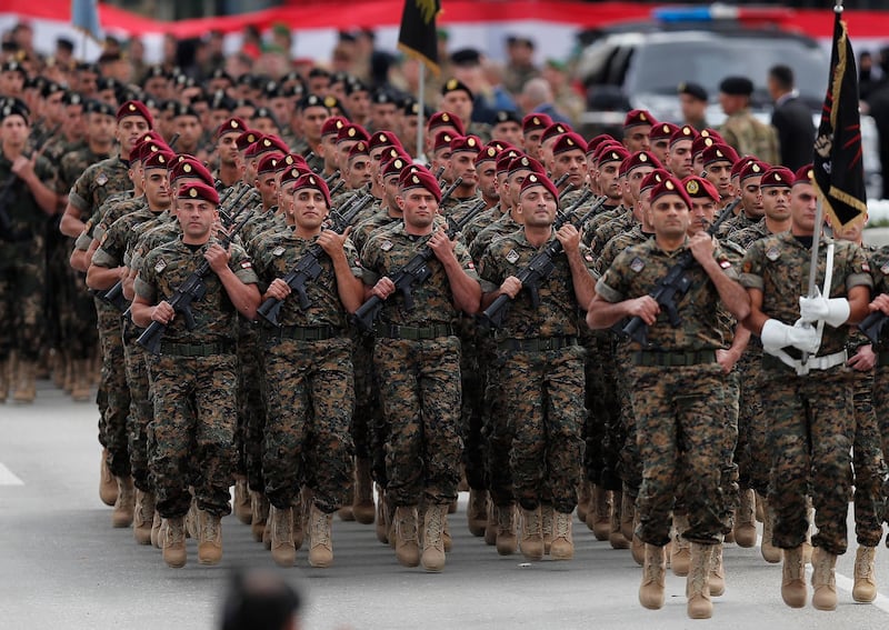 Lebanese army special forces march during a military parade to mark the 74th anniversary of Lebanon's independence from France. Hussein Malla / Reuters