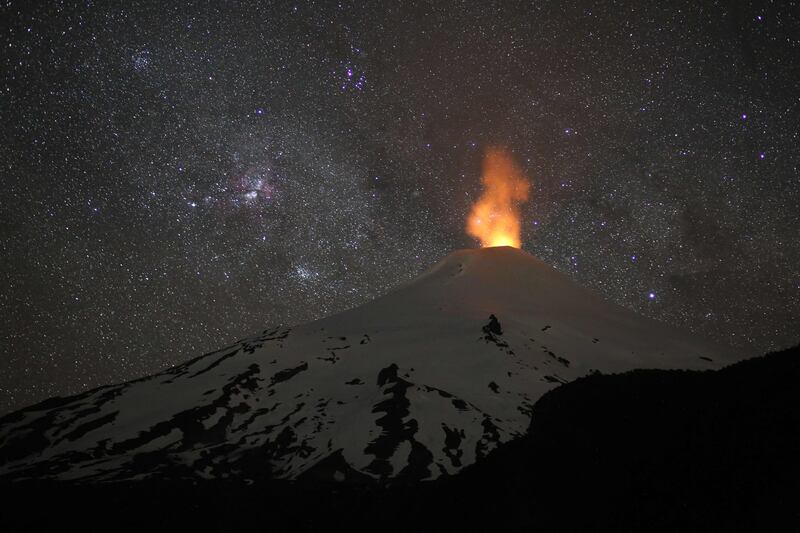 The Villarrica volcano, about 800 kilometres south of Santiago, Chile, shows it is far from dormant, against a star-lit sky. AFP