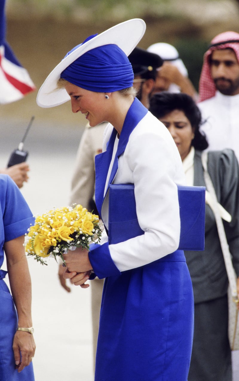 Diana, Princess of Wales, on an official visit to Dubai on March 17, 1989.  