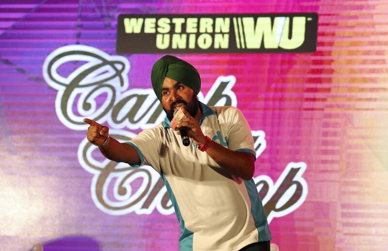 DUBAI , UNITED ARAB EMIRATES, September 27 , 2018 :- Jaspreet Singh from India ( 2nd runner up ) singing during the Camp Ka Champ – DU singer of the Season held at Nuzul Accommodation in Jabel Ali Industrial area in Dubai. ( Pawan Singh / The National )  For News/Big Picture/Instagram/Online. Story by Patrick
