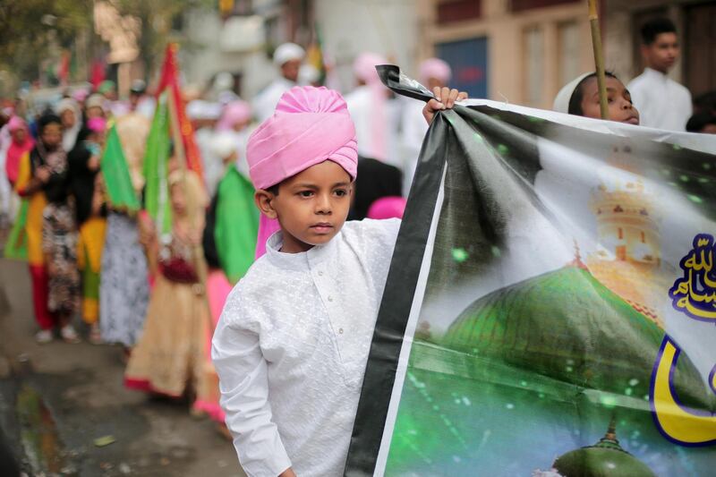 Muslims participate in a holy march during Eid-e-Milad, the birthday of Prophet Mohammad in Kolkata, Eastern India. EPA