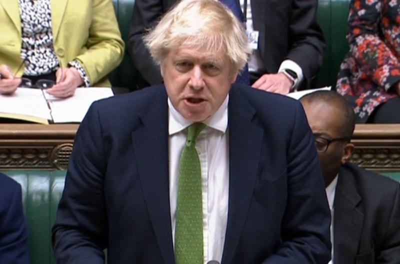 Britain's Prime Minister Boris Johnson speaking in the House of Commons as he updates MPs on the situation in Ukraine and sanctions to be made against Russia. AFP