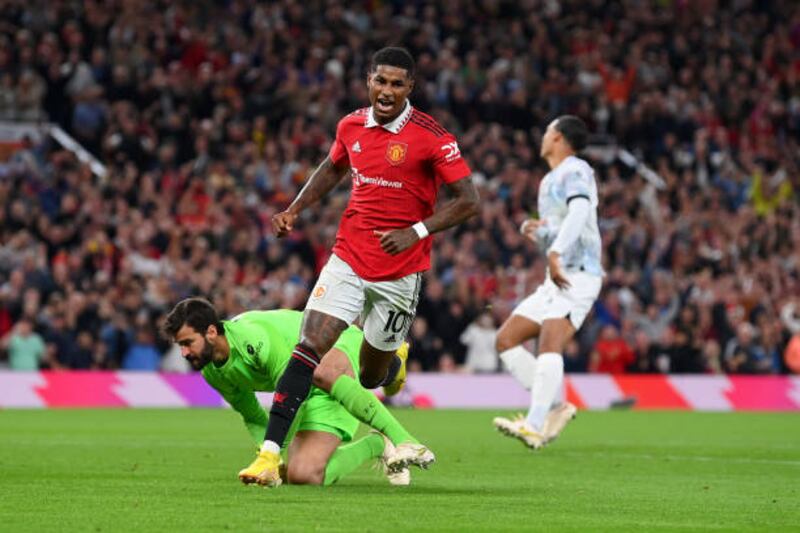 Marcus Rashford celebrates after scoring the second goal. Getty