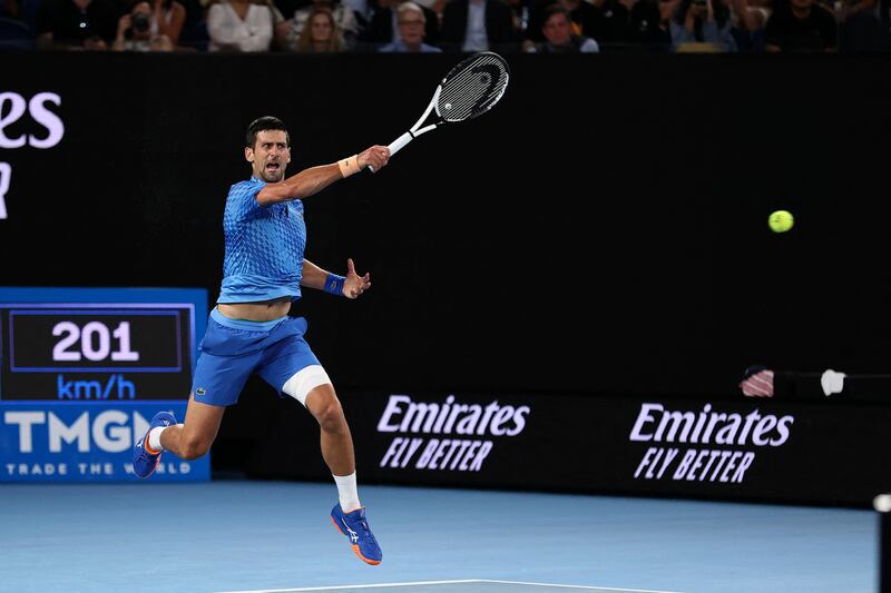 Novak Djokovic hits a return against Roberto Carballes Baena. AFP