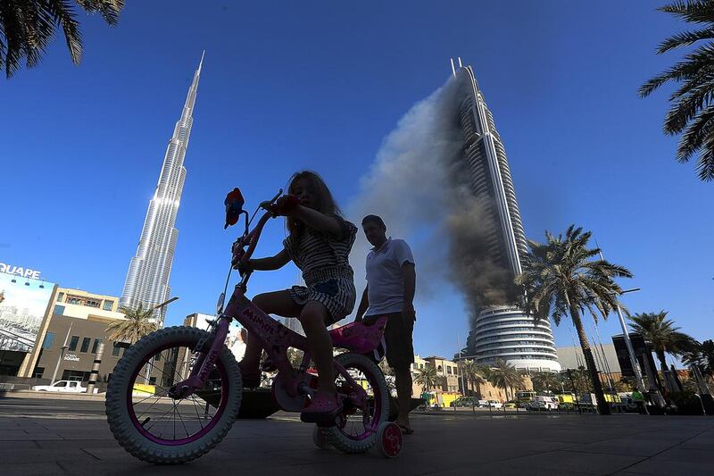 The Address Downtown Hotel Dubai after the fire on New Year’s Eve.  Satish Kumar / The National