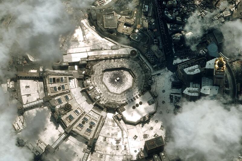 This handout satelite image released by Airbus Defence and Space shows a gereral view of the Saudi holy city of Mecca with the Kaaba, Islam's holiest shrine in the centre of the picture, during the climax of the annual Hajj pilgrimage this year.  AFP