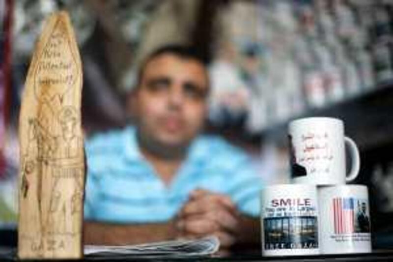 Tareq Abu Dayyeh in his souvenir shop in Gaza city. *** Local Caption ***  Souvenir_shop_Gaza011.jpg