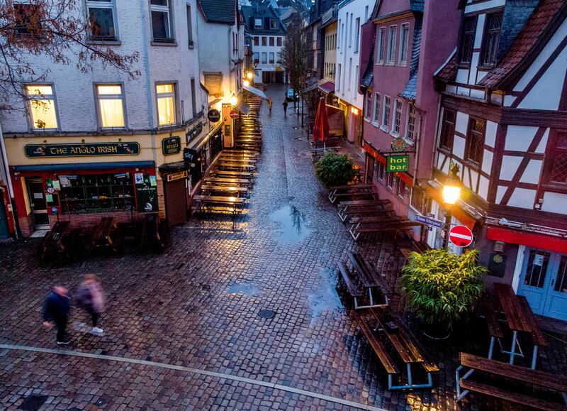 Closed bars and restaurants in Frankfurt, Germany. AP