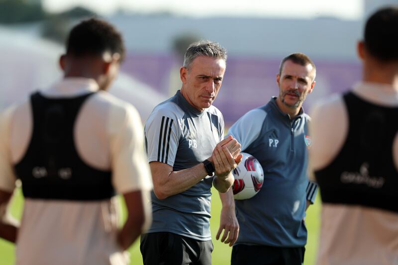 UAE manager Paulo Bento leads the training session in Abu Dhabi ahead of the Asia Cup in Qatar.