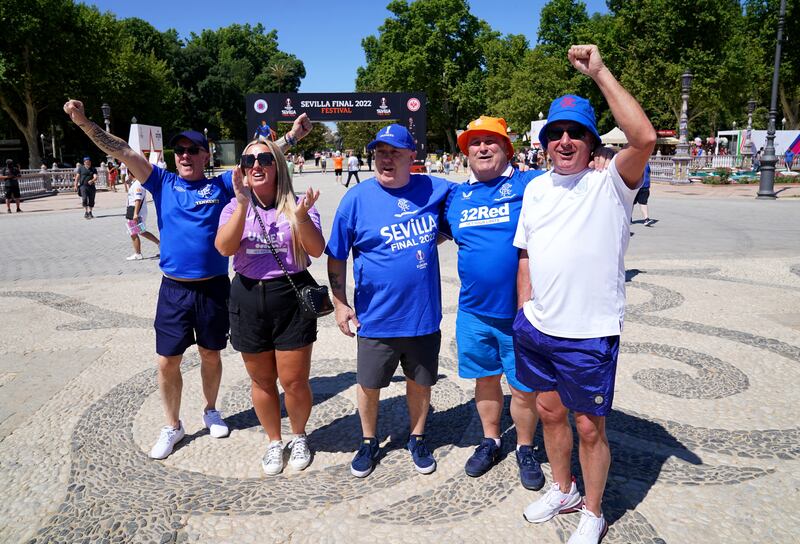 Rangers fans at the Plaza de Espana in Seville. PA