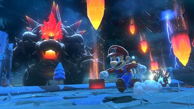 Mario (to be played by Chris Pratt) runs from Bowser (Jack Black) in a Super Mario scene. Photo: Nintendo