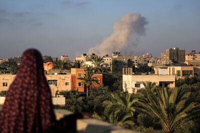 Smoke billows after an Israeli strike in the south of Gaza city. AFP