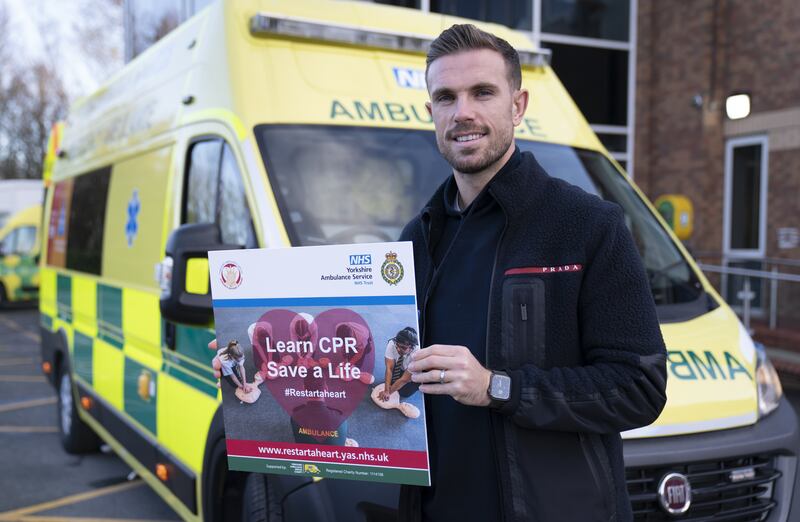 England footballer Jordan Henderson during a visit to the Yorkshire Ambulance Service in Wakefield in February. PA