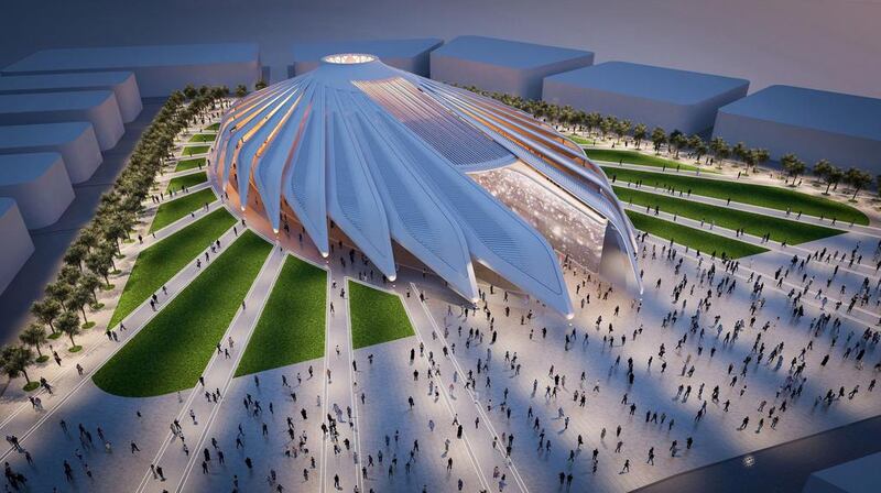 Above, a computer-generated image of the UAE Pavilion for the Dubai World Expo 2020 which was designed by Spanish architect Santiago Calatrava. AFP/ Wam