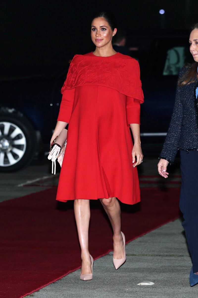 Meghan, Duchess of Sussex, in Givenchy, arrives at Casablanca Airport in Morocco on February 23, 2019. EPA