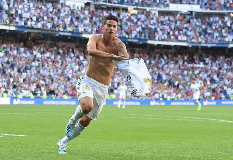 James Rodriguez of Real Madrid celebrates after scoring his team's fourth goal. Getty