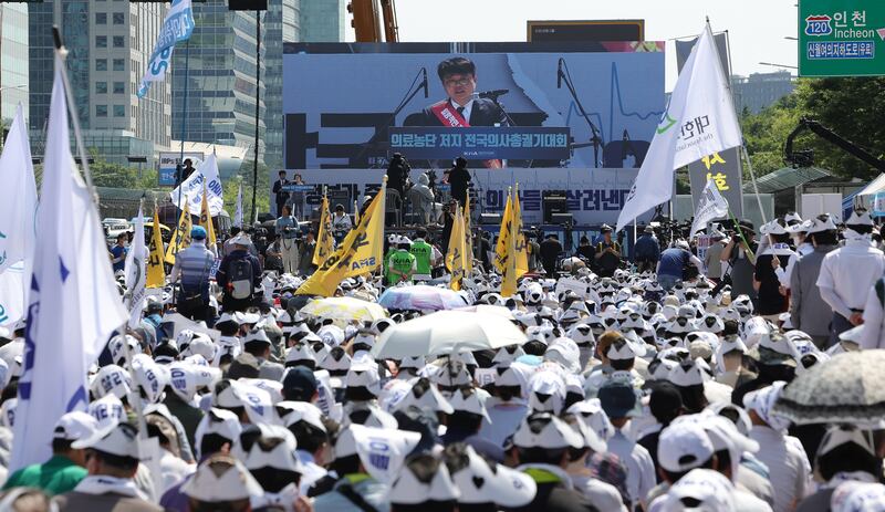 Lim Hyun-taek, president of the Korea Medical Association, at a rally to protest against an increase in medical student enrollment, in Seoul, South Korea. EPA