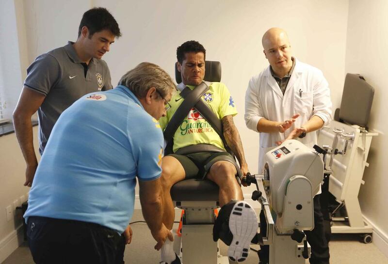 Brazil's Dani Alves is pictured during a physical test on Tuesday as Brazil get prepared for the 2014 World Cup that they will be hosting. Rafael Ribeiro / Reuters / CBF / May 27, 2014