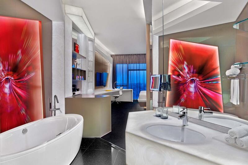 Inside one of the king bathrooms at W Dubai hotel. Courtesy Al Habtoor Group