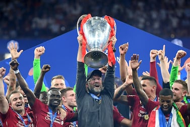 Jurgen Klopp lifts the European Cup after Liverpool's 2-0 win over Tottenham in the Uefa Champions League. Getty