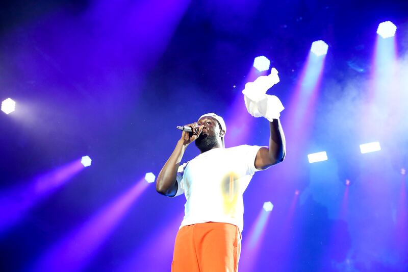 British rapper Stormzy performs at Etihad Park, Yas Island.