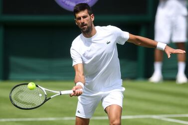 Tennis - Wimbledon Preview - All England Lawn Tennis and Croquet Club, London, Britain - June 25, 2022  Serbia's Novak Djokovic during practice REUTERS / Paul Childs