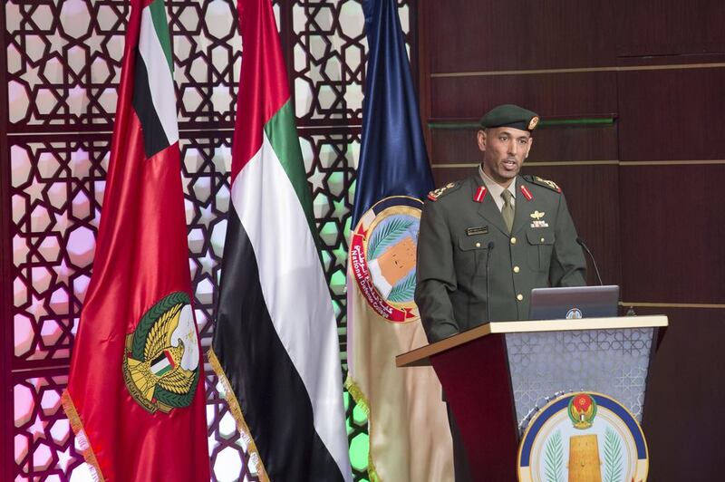 A participant delivers a speech during the 2015-2016 UAE National Defense College graduation ceremony. Rashed Al Mansoori / Crown Prince Court — Abu Dhabi