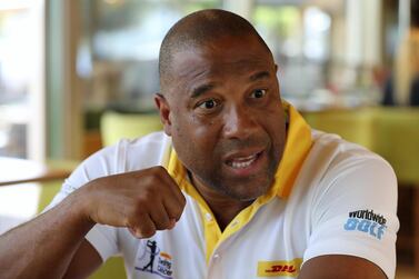 John Barnes was in Dubai for the DHL Swing Against Cancer golf event at the Dubai Creek Golf and Yacht Club. Chris Whiteoak / The National