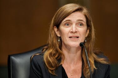 Samantha Power gives an opening statement at her US Senate Foreign Relations Committee confirmation hearing in Washington. Reuters