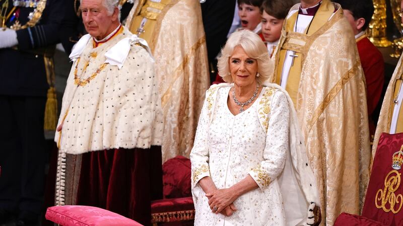 King Charles III and Queen Camilla during the coronation at Westminster Abbey. PA