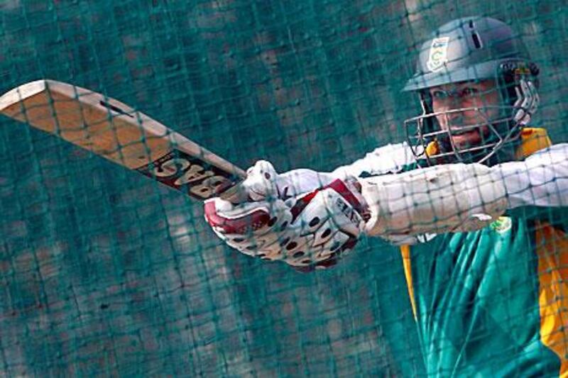 South Africa’s Hashim Amla in the nets in New Delhi preparing for today’s match against the West Indies.