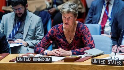 British ambassador to the UN Barbara Woodward at the Security Council on February 6. Reuters