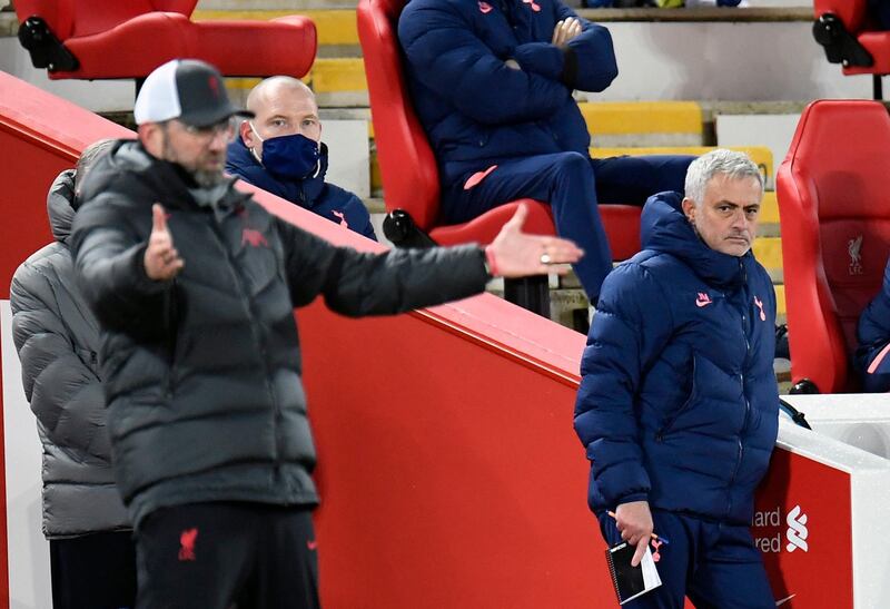 Liverpool manager Jurgen Klopp with Tottenham manager Jose Mourinho. PA