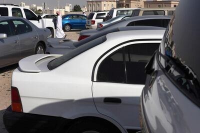 ABU DHABI, UNITED ARAB EMIRATES - - -  May 10, 2013 ---  Cars parked at the Al Shamkha roundabout turns into a min motor world during the weekends were sellers and buyers merge beecause sellers complain that Motorworld traders do not offer the actual value for their cars.    ( DELORES JOHNSON / The National )