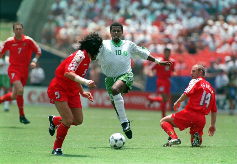 Said Al Owairan on his way to scoring his wonder goal for Saudi Arabia against Belgium at the 1994 World Cup in the USA. Allsport