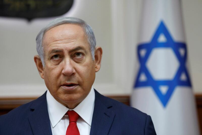 Israeli Prime Minister Benjamin Netanyahu attends the weekly cabinet meeting at his office in Jerusalem, July 8, 2018. Abir Sultan/Pool via Reuters