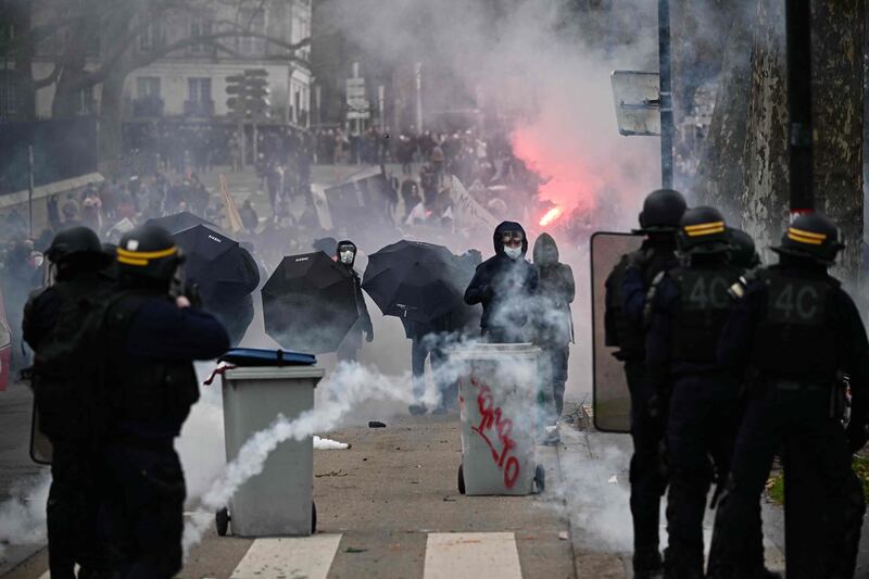 French police face protesters in Nantes. AFP