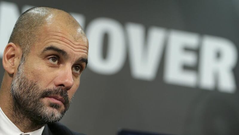 Bayern Munich head coach Pep Guardiola, attends a press conference after the German Bundesliga soccer match between Hannover 96 and FC Bayern Munich in Hannover, Germany, Saturday, Dec. 19, 2015. Munich defeated Hannover by 1-0. Michael Sohn / AP Photo 