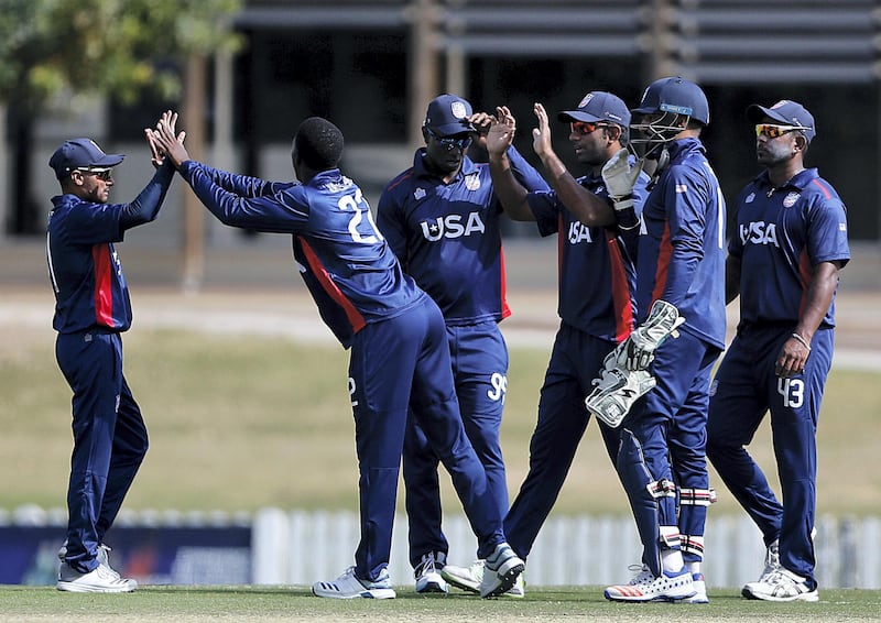 Dubai, March, 16, 2019:  USA team players celebrates the dismissal during their match against UAE in the T20 match at the ICC Academy in Dubai. Satish Kumar/ For the National / Story by Paul Radley